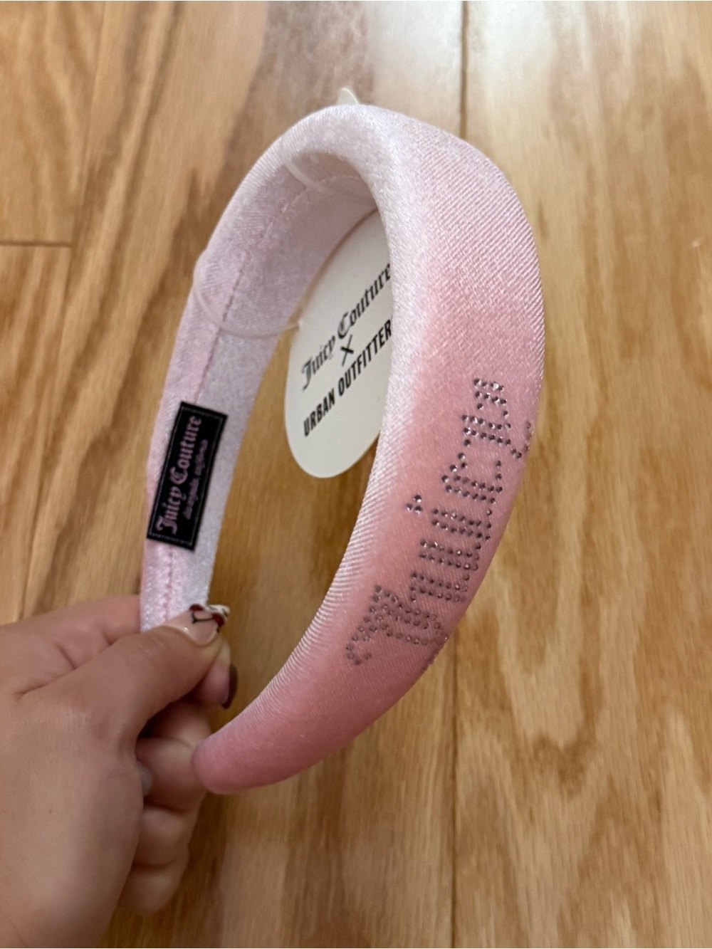Juicy Couture Light Pink Velvet Velour Rhinestone Bedazzled Headband